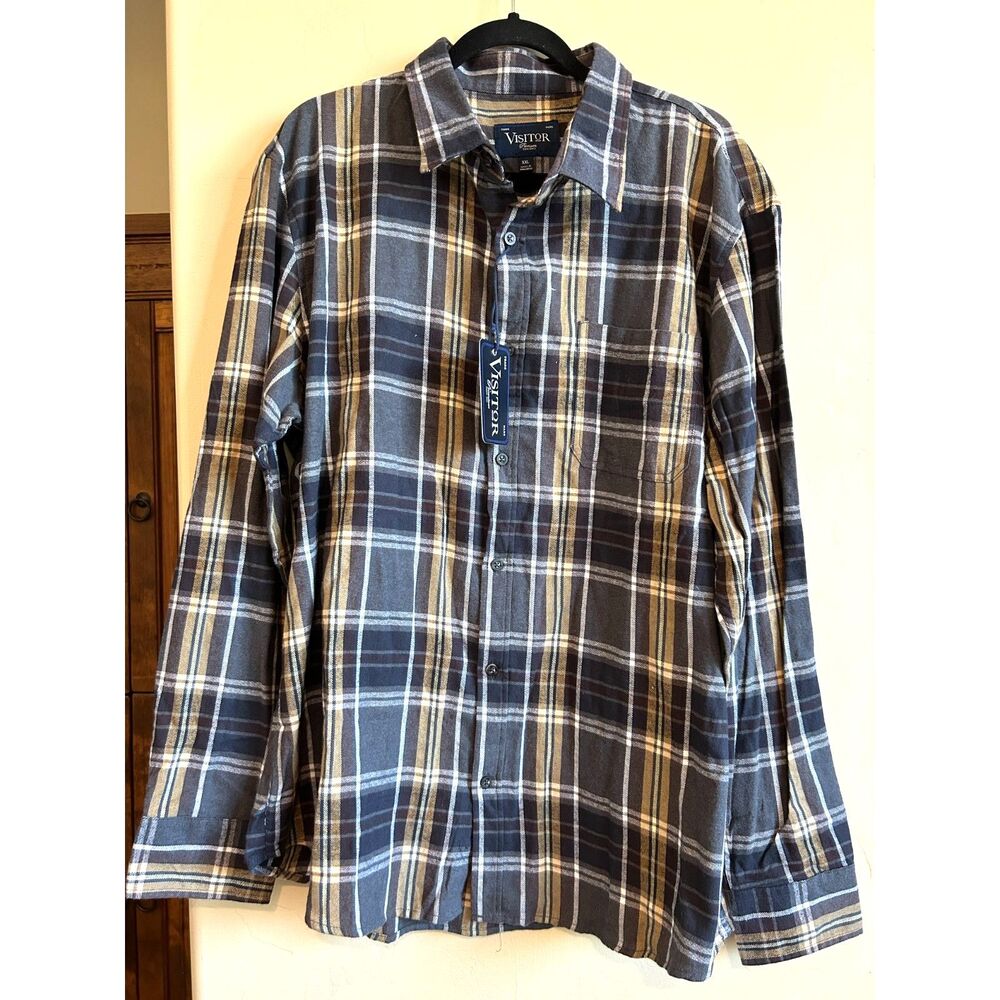 NEW! Visitor Premium Men's Black Plaid Flannel Size XXL NWT